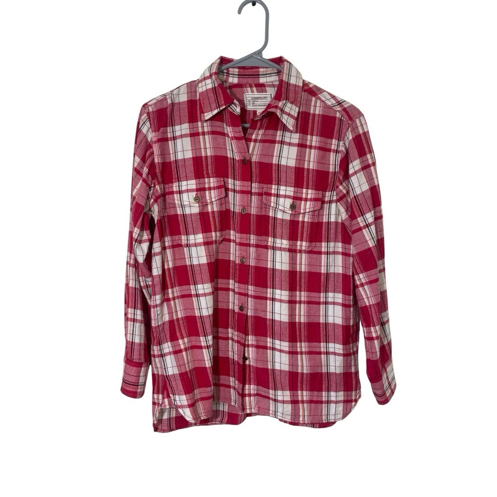 Current Elliott Boyfriend Red Flannel Shirt Womens Size 1 Plaid Casual Button Up
